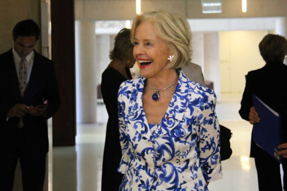 Former governor-general Dame Quentin Bryce viewing her portrait.